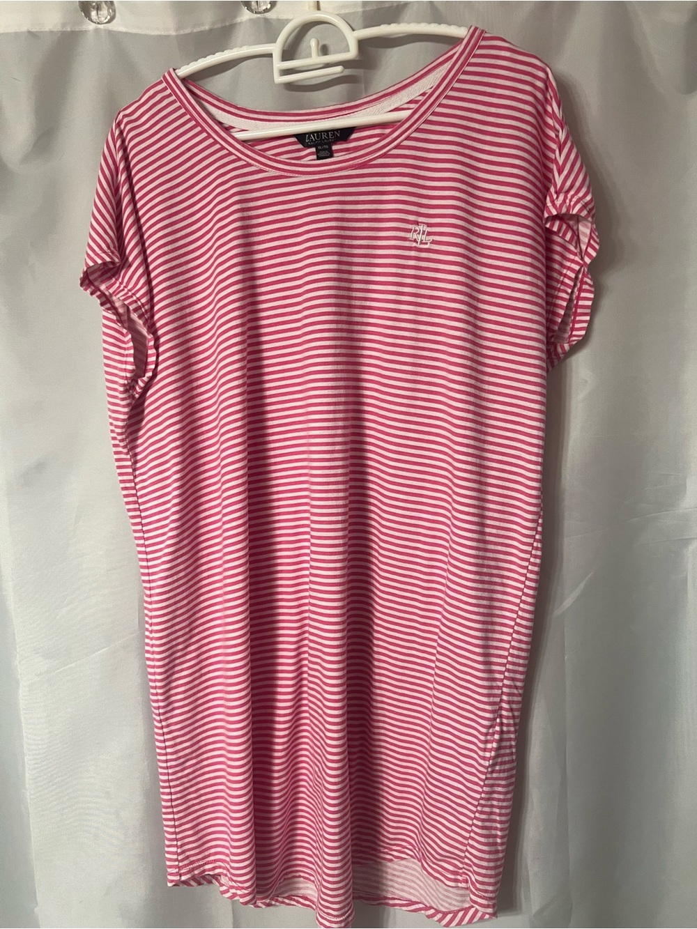 Lauren Ralph Lauren Pink and White Striped Short-Sleeve Sleep Nightgown. Size XL